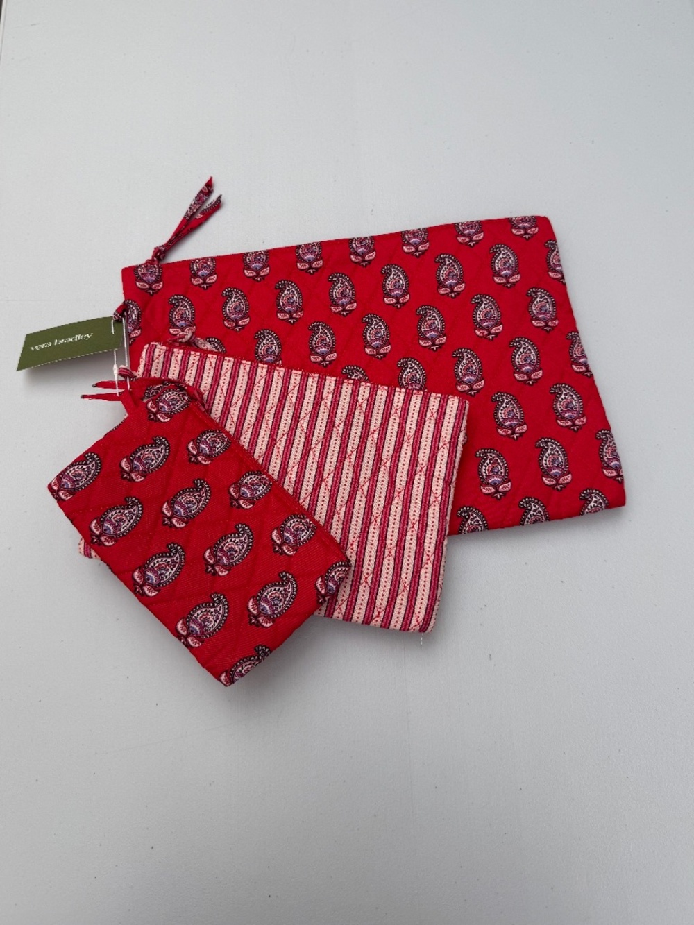 Vera Bradley NWT 3-Piece Pouch Organizer Set Red Paisley & Stripe